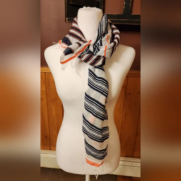 LemLem Square Cotton Scarf Wrap Neon Pink and Navy Blue with Fringe Striped - Picture 2 of 7